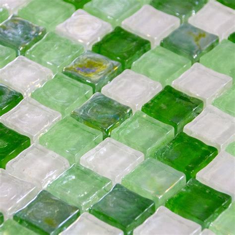 Luxury Gloss Green Mint And White Mix Iridescent Glass Mosaic Wall Tiles