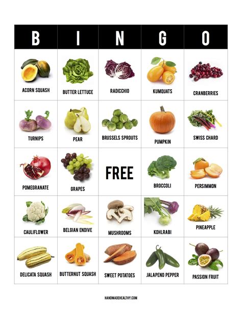 Vegetable Bingo Card Printables Printable Bingo Cards