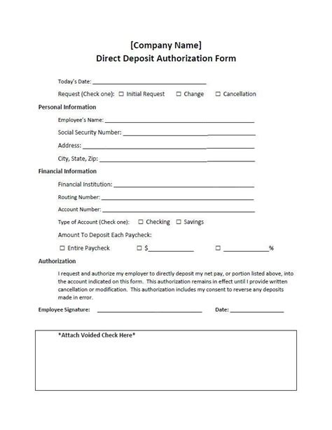 Free Direct Deposit Authorization Forms Pdf Word Eforms Direct