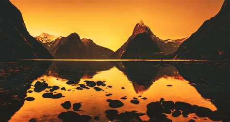 Photography Mountain Lake Sunset Orange Nature