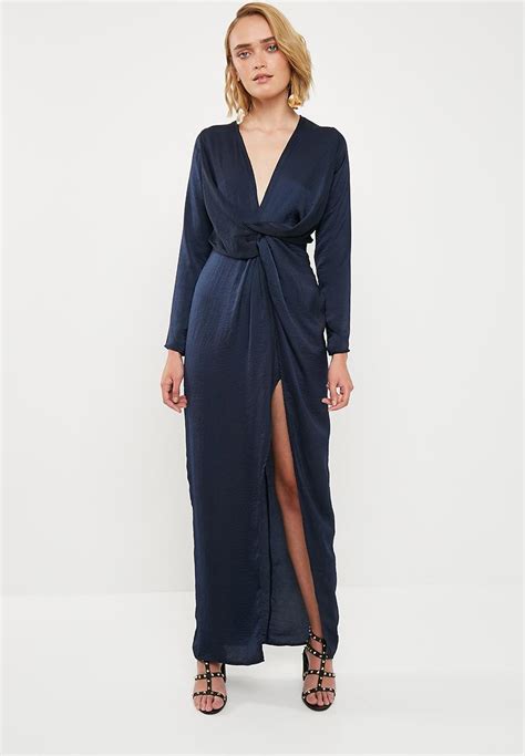 Wrap Front Shirt Maxi Dress Navy Missguided Occasion