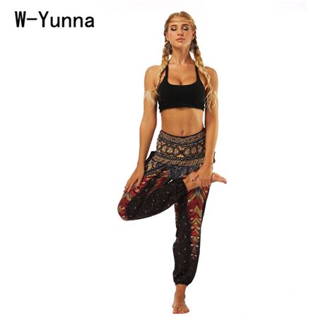 W Yunna Summer Trousers Womens Bohemian National Wind Elastic Wide Leg