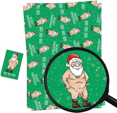 Limalima Christmas Wrapping Paper Sheets T Tags Pack 2 Funny Rude Novelty Naked Santa