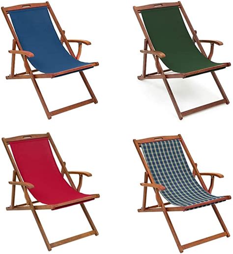 Chaise longue pliante de luxe en bois dur avec bras  Slip de tissu