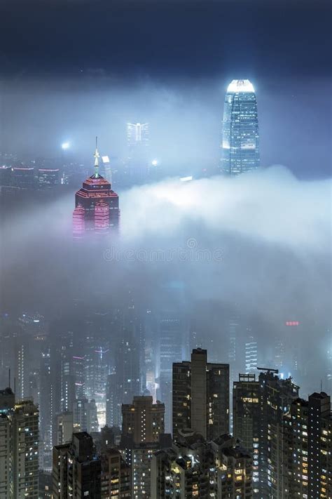 Skyline Of Victoria Harbor Of Hong Kong City In Fog Stock Photo Image