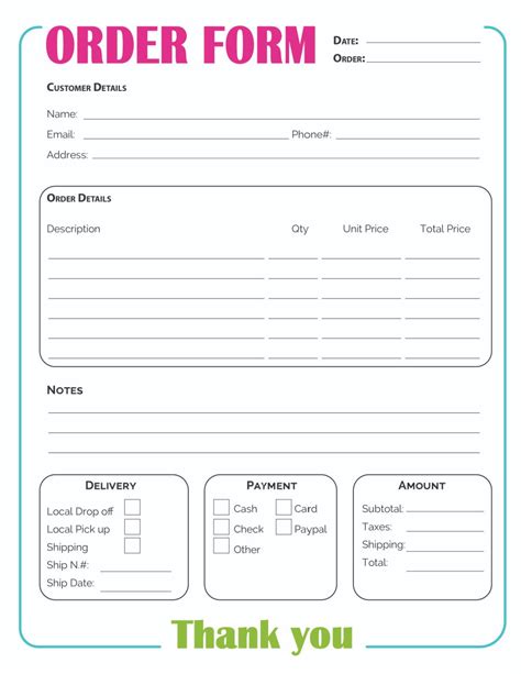 Stationery Basic Tumbler Order Form Order Form Printable Order Form