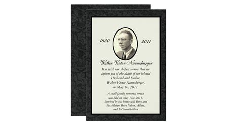 A death announcement is typically brief, particularly any that are printed in newspapers (which often charge per word or letter). Traditional Death Announcement Card | Zazzle