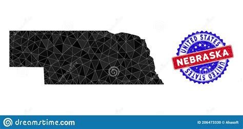Nebraska State Map Triangle Mesh And Grunge Bicolor Stamp Stock Vector