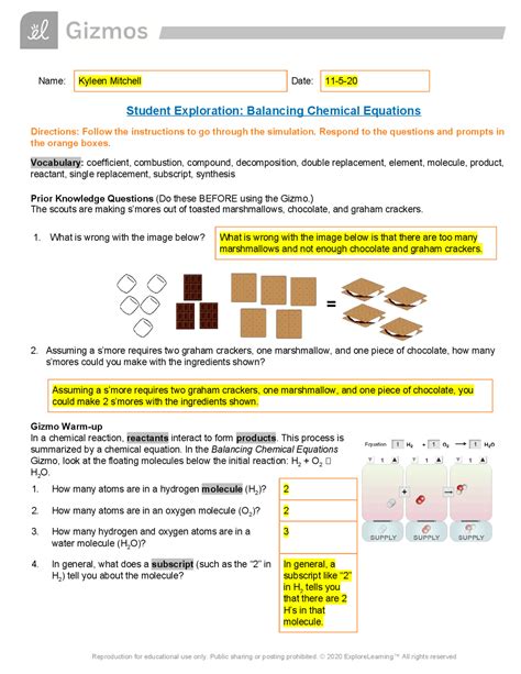 The video includes six chemical equations. Worksheet Answer Balancing Chemical Equations Gizmo Answer Key / Balancing Chemical Equations ...