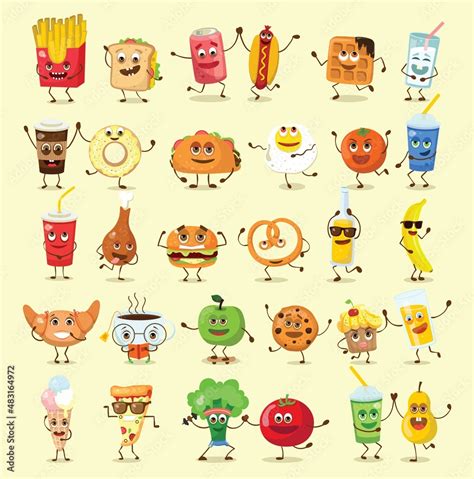 Cute Funny Food And Drink Characters Set Best Friends Funny Fast Food