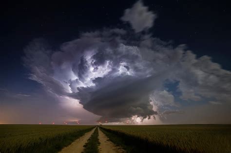 Storm Clouds Road Nature Lightning Field Wallpapers