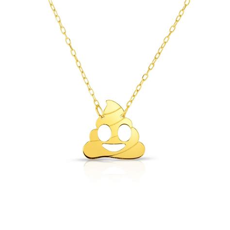 14kt Gold Polished Poop Emoji Face Necklace Etsy