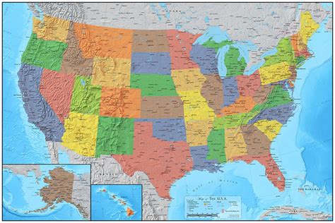 Laminated Us And World Map Large Format 24 X 36 United States Etsy