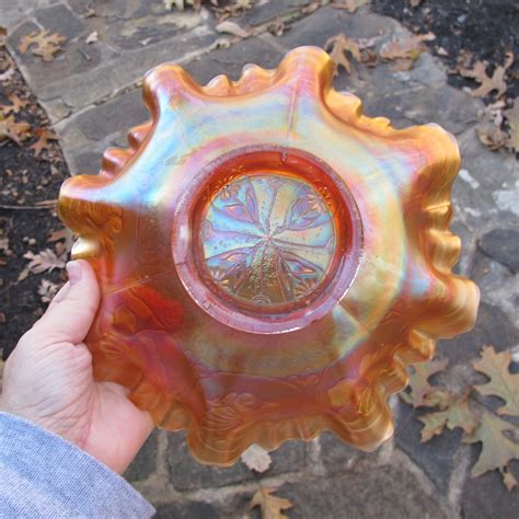 Antique Fenton Marigold Dragon And Lotus Carnival Glass 3n1 Bowl Carnival Glass