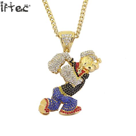 Iftec Bling Bling Iced Out Large Size Cartoon Movie Crystal Pendant Hip Hop Necklace 30inch