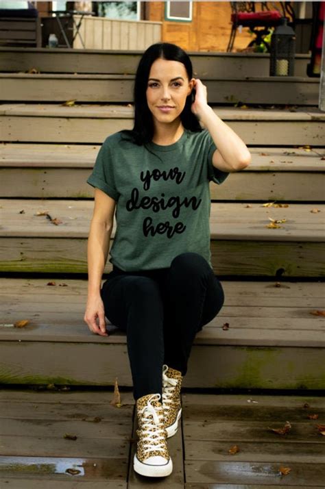 bella canvas  heather forest shirt mockup heather forest etsy
