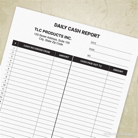Daily Cash Report Printable Form Inflow Outflow Cash In Of Etsy