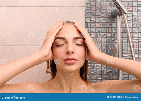 Beautiful Young Woman Taking Shower Stock Image Image Of Body Bathing 130798003