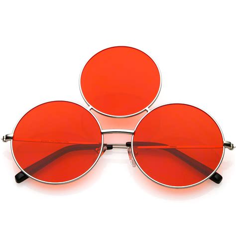 Oversize Circle Third Eye Sunglasses Slim Arms 56mm Silver Red