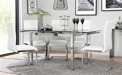 Our extending dining tables are available in a choice of styles, choose from glass, wooden, oak, walnut, mahogany and more, all with practical. Space Chrome and Black Glass Extending Dining Table with 6 ...