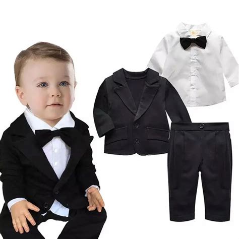 2017 Formal Baby Boys Blazer Set Gentleman Bow Tie Clothes For Newborn