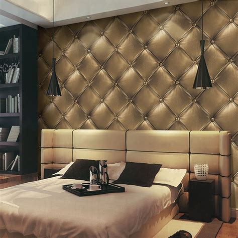 Gold Luxury Faux Leather Wall Papers Home Decor 3d Soft