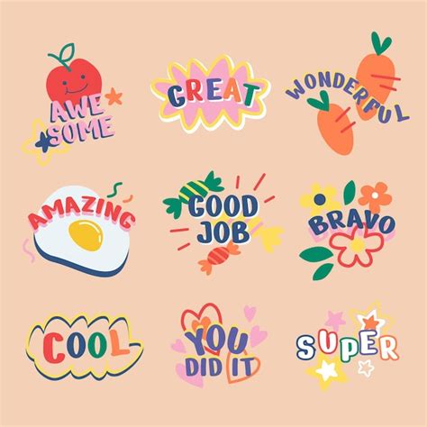 Free Vector Hand Drawn Good Job And Great Job Stickers Pack