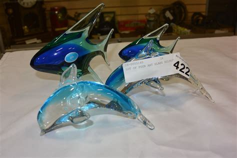 Lot Of Four Art Glass Dolphins