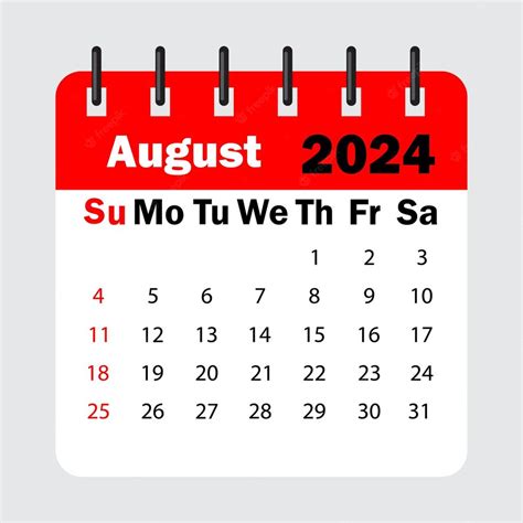 Premium Vector Red Calendar Leaf Spring August 2024 Calendar