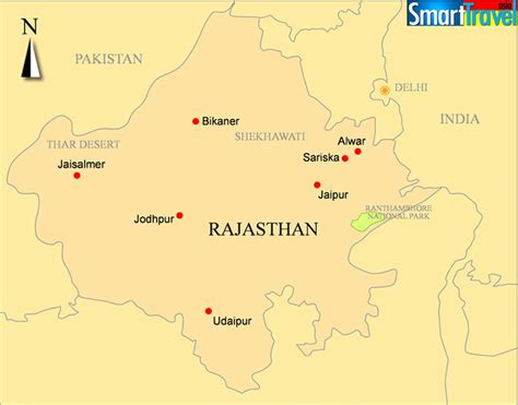 Detailed A4 Printable Map Of Rajasthan India Listing Popular Tourist