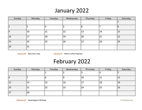 January And February 2022 Calendar
