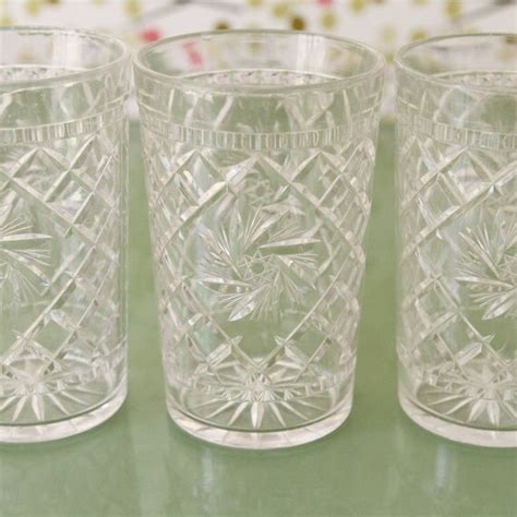 Vintage Clear Drinking Glasses Plastic Picnic Cut Glass