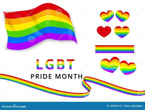 lgbtq pride month vector set of elements in rainbow colors like heart pride flag rainbow