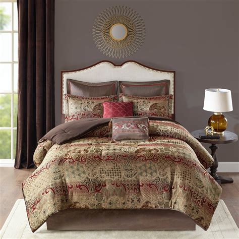 Madison Park Hickory 8 Piece Chenille Jacquard Comforter Set Red Queen
