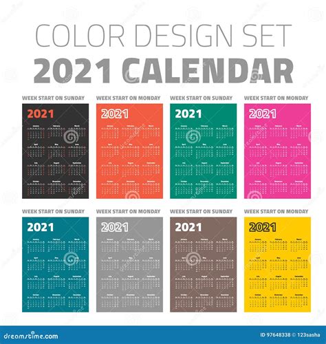 Color Pocket Calendar Set 2021 Stock Vector Illustration Of Business