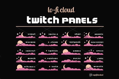 Twitch Profile Panels Pink Clouds Moon Stars Aesthetic Lo Fi Twitch