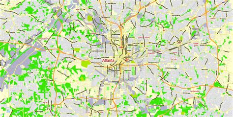 Atlanta Pdf Map Vector City Plan Editable Adobe Pdf Street Map In Layers