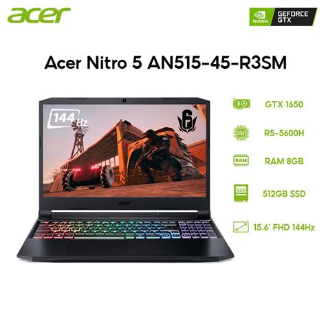 Laptop Acer Nitro 5 An515 45 R3sm R5 5600h 8gb 512gb Vga Gtx 1650