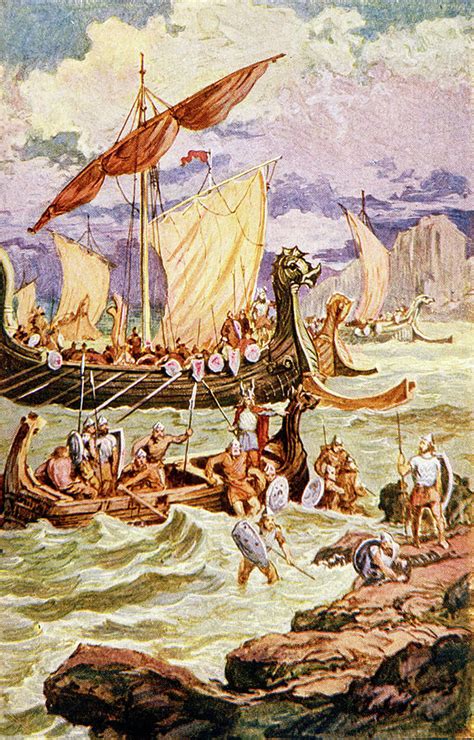 Viking Norsemen Ships Landing Warriors Painting By Vintage Images