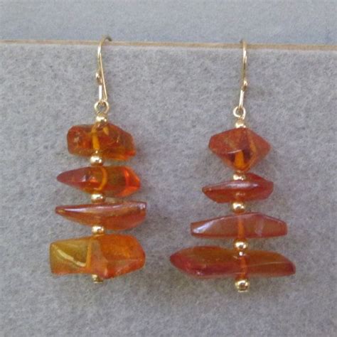 Pendientes De ámbar Chips De ámbar Y Cuentas Gold Filled En Amber