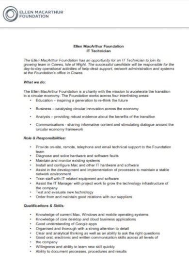 10+ IT Job Description Templates - PDF | Free & Premium ...
