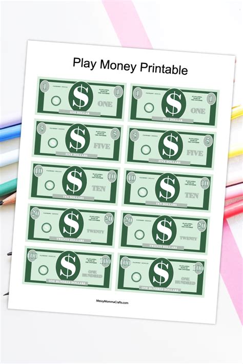 Play Money Printable Download Messy Momma Crafts