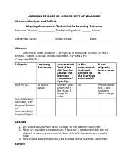 Learning Episode Docx Learning Episode Assessment Of Learning