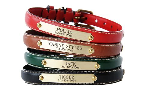 Dog Collars Classic Flat Leather Personalized Engraved 5 Color O