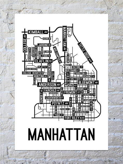 Manhattan Kansas Street Map Canvas School Street Posters