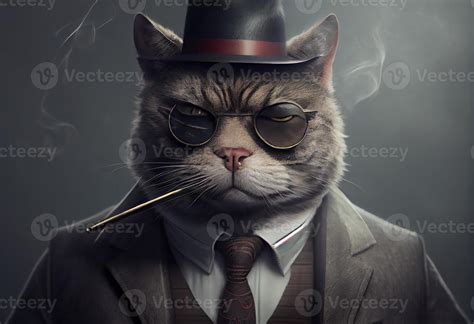 Generative Ai Illustration Of A Cat As A Mafia Boss Smoking 22922980