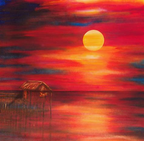 Nipa Hut At Sunset Painting By Lyn Deutsch Fine Art America