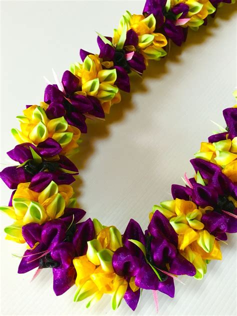 Plumeria With Purple Flower Ribbon Lei Graduation Leis Diy Ribbons
