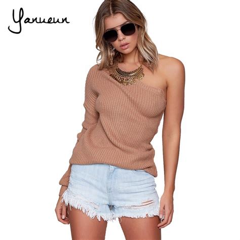 Yanueun 2017 New Fashion Womens Sweaters And Pullovers One Shoulder