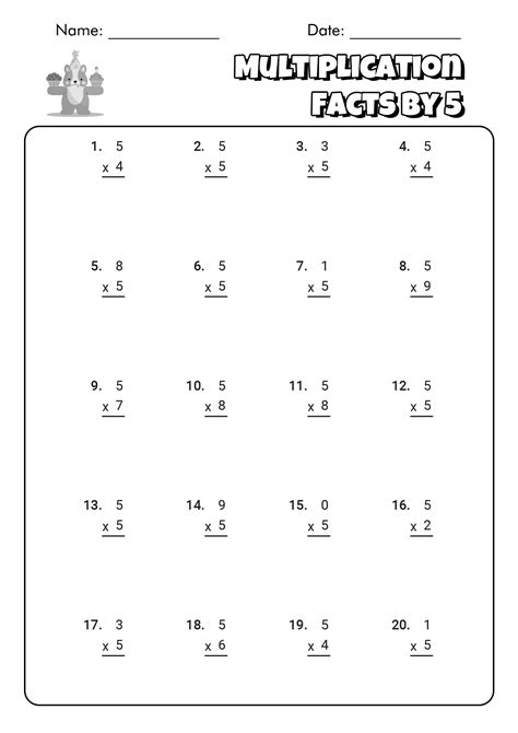 Multiplication Facts 5s Worksheets